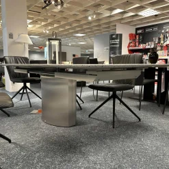 Esstisch Adler 1224 Platte Granit Polar Poliert Grau Sockel Oval Edelstahl Matt Geschliffen Ohne Rollen