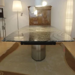 Esstisch Adler 1224 Platte Granit Silver Wave Bootsförmig Poliert Ovalsockel Edelstahl Matt Geschliffen