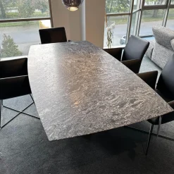 Esstisch Adler ll Platte Gneis Silver Paradiso Grau Geledert Sockel Oval Schwarz Beschichtet Ohne Rollen