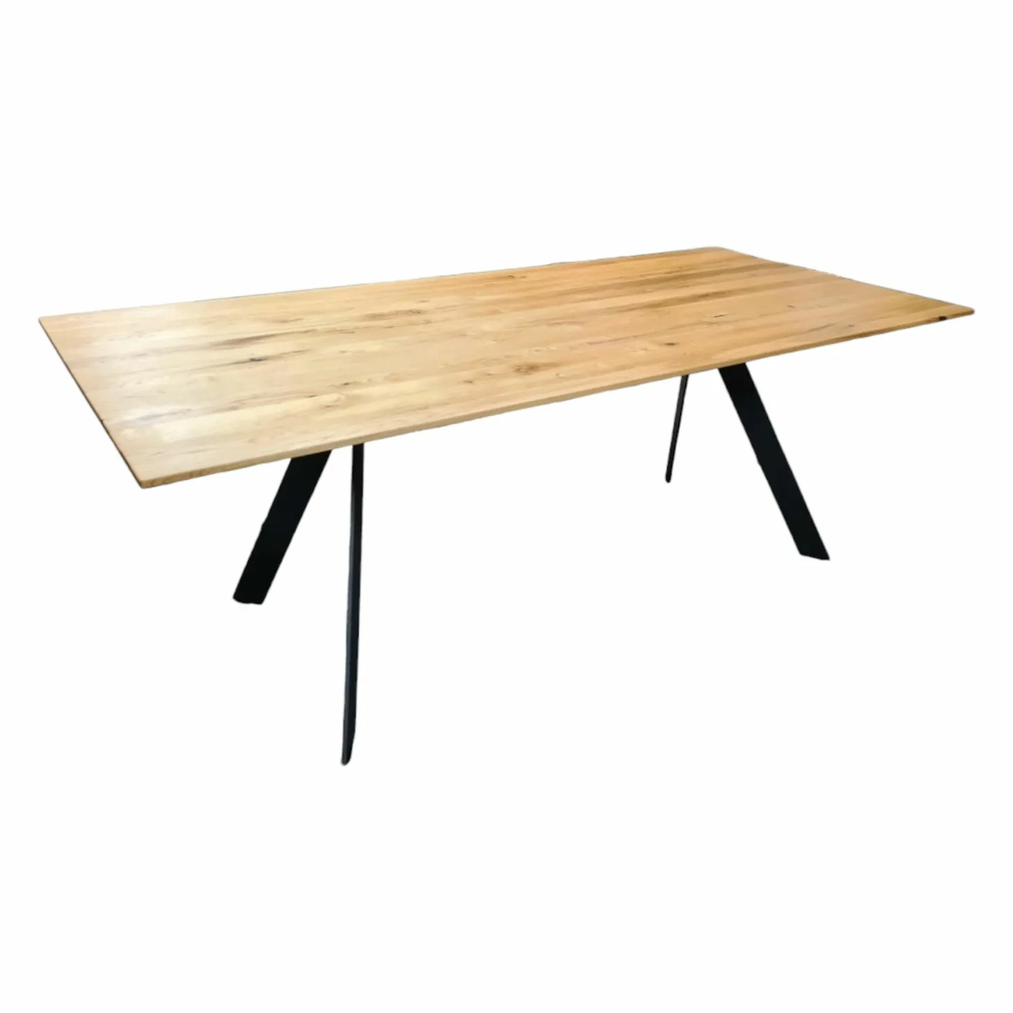 Esstisch Atelier Platte Charaktereiche Massiv Facettenprofil Gestell Eisen Schwarz