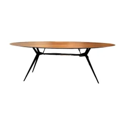 Esstisch Balance Platte Nussbaum Ovale Gestell Schwarz
