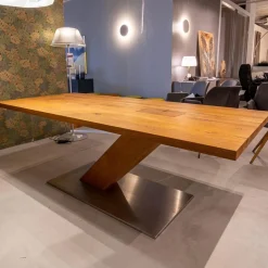 Esstisch Balance Wildeiche Massiv Fußplatte Edelstahl