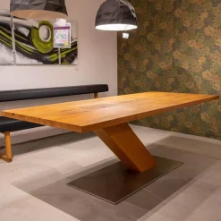 Esstisch Balance Wildeiche Massiv Fußplatte Edelstahl