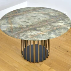 Esstisch Basket Stein Platte Rainforest Green Grün Gestell Messinglasur Bronze