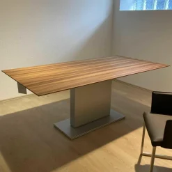 Esstisch Battuta Platte Nussbaum Gewachst Ausziehbar Sockel Chromfarbig