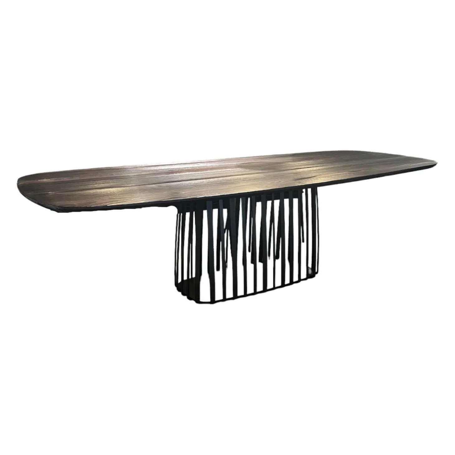 Esstisch BC07 Basket Platte Lärche Geköhlt Braun Gestell Metall RAL9005 Tiefschwarz Schwarz