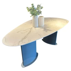 Esstisch Belia Stein Dekton Natural Aura Gestell Blau Grau RAL 7031 Blue Grey