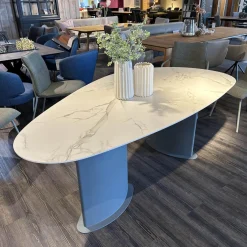 Esstisch Belia Stein Dekton Natural Aura Gestell Blau Grau RAL 7031 Blue Grey