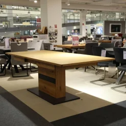 Esstisch Brest Wildeiche Geölt Bodenplatte Schwarzgrau Mit Synchronauszug