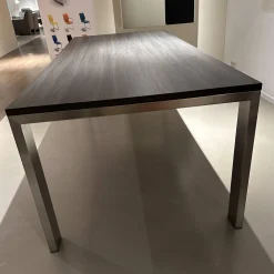 Esstisch Bridge Tischplatte Hpl Duropal Open Ovid Muskat RVS 37011 Schwarz Braun Gestell Metall Chrom