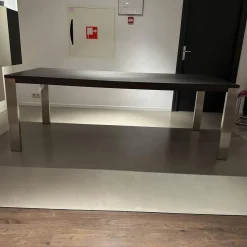 Esstisch Bridge Tischplatte Hpl Duropal Open Ovid Muskat RVS 37011 Schwarz Braun Gestell Metall Chrom