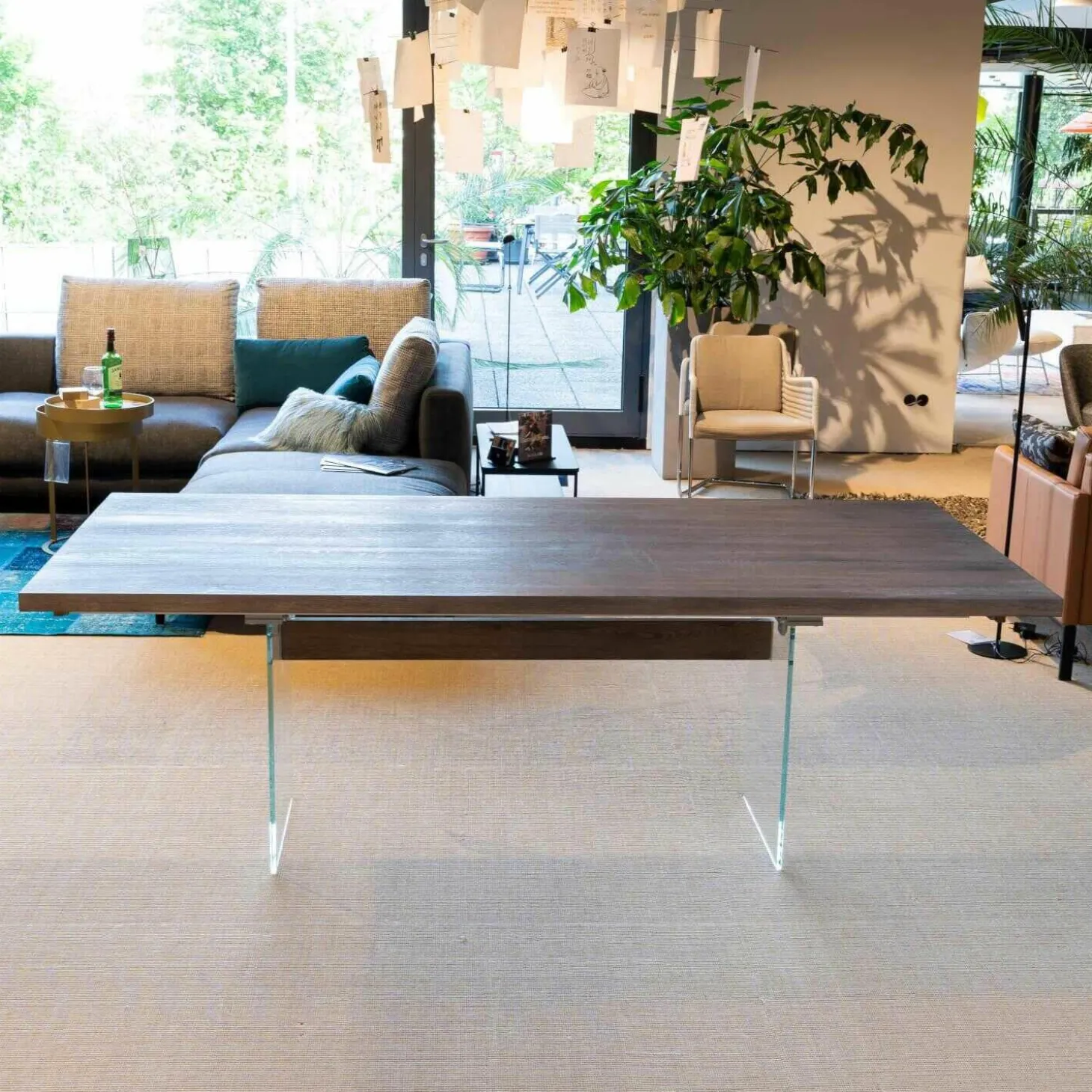 Esstisch Contur Eiche Astig Gebürstet Geräuchert Und Weiß Geölt Mit Glaswangen Optiwhite Mit Auszug