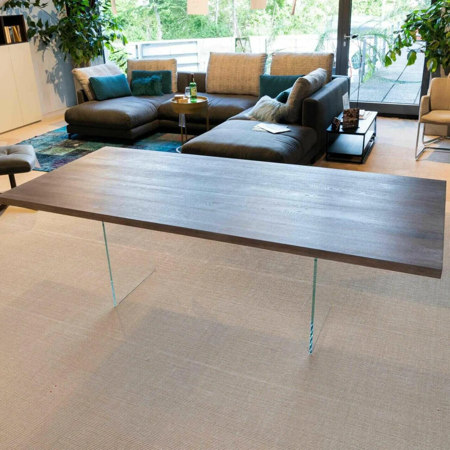 Esstisch Contur Eiche Astig Gebürstet Geräuchert Und Weiß Geölt Mit Glaswangen Optiwhite Mit Auszug