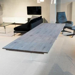 Esstisch Contur Eiche Astig Gebürstet Geräuchert Und Weiß Geölt Mit Glaswangen Optiwhite Mit Auszug