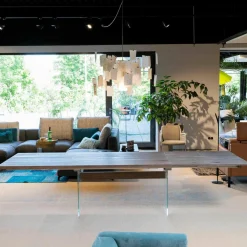 Esstisch Contur Eiche Astig Gebürstet Geräuchert Und Weiß Geölt Mit Glaswangen Optiwhite Mit Auszug