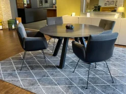 Esstisch Duero Rund Tischplatte Keramik LC 7011 Schwarz Mit Weißen Akzenten Gestell Metall Pulverbeschichtet Schwarz