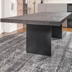 Esstisch Duo Brandeiche Schwarz Strukturiert Und Gebürstet Geölte HolzausführungHirnholzblöcke Schwarz Füße Stahl Pulverbeschichtet Schwarz