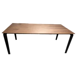 Esstisch ET524 200 Platte Nussbaum Natur Geplankt Lackiert Gestell Schwarz Lackiert Mit Auszug Ohne Stühle