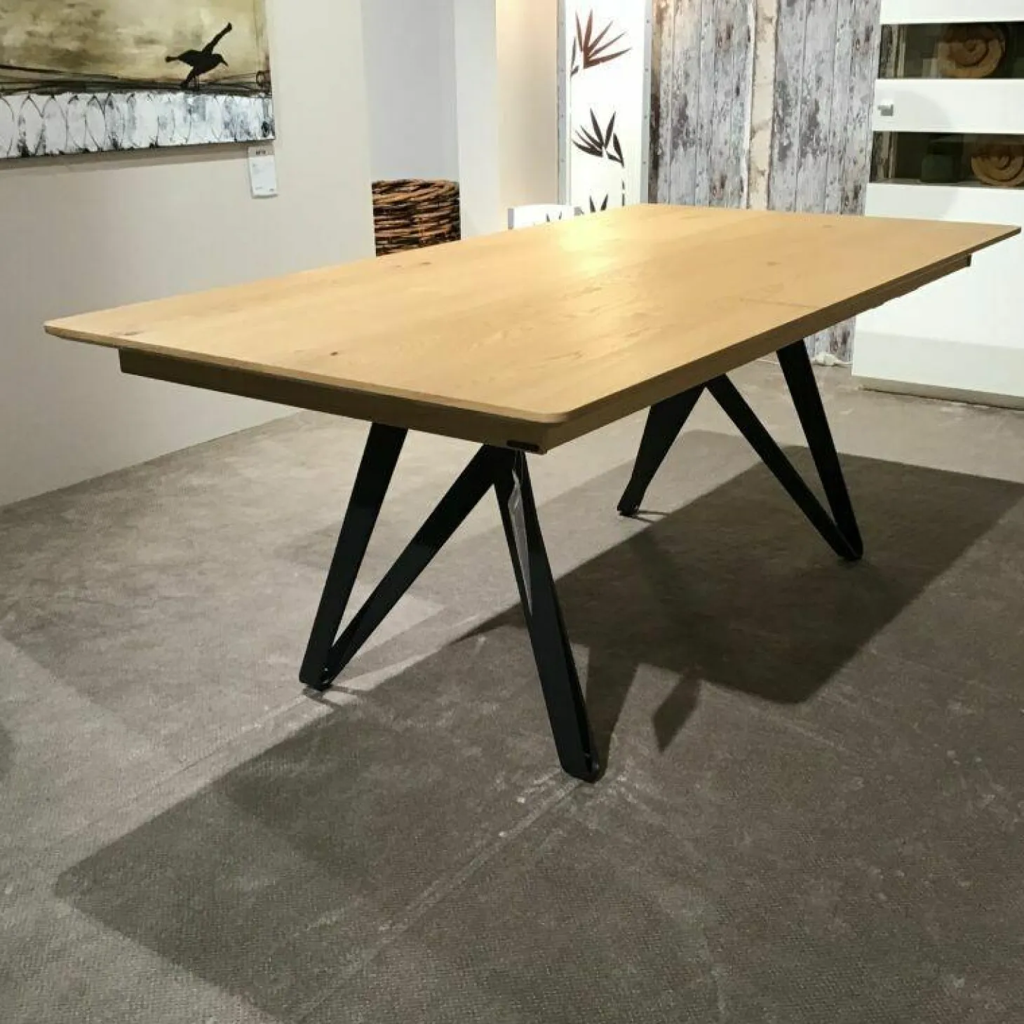 Esstisch ET116 Ron Wildeiche Hell Soft Gebürstet Gestell Anthrazit mit Klappeinlage