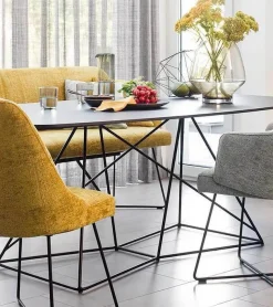 Esstisch Flow Platte HPL Schwarz Drahtgestell Stahl Tiefschwarz Matt