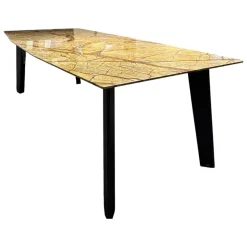 Esstisch Fontana In Stein Forest Brown Braun Beige Trapezförmig Poliert Kante Sockel Vierbeiner Eiche Dunkelgrau