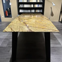 Esstisch Fontana In Stein Forest Brown Braun Beige Trapezförmig Poliert Kante Sockel Vierbeiner Eiche Dunkelgrau