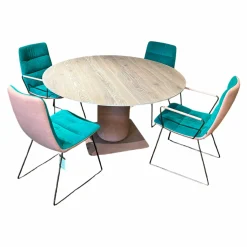 Esstisch Gaia Räuchereiche Massiv mit Stuhlgruppe Arva Light