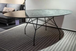 Esstisch Glossy Tischplatte Feinsteinzeug Marmoroptik Grün Gestell Stahl Schwarz