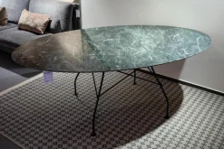 Esstisch Glossy Tischplatte Feinsteinzeug Marmoroptik Grün Gestell Stahl Schwarz