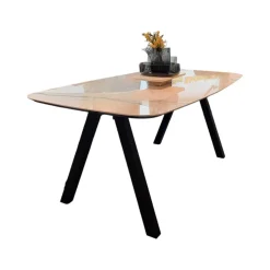 Esstisch Jari Platte Keramik Mamoroptik Weiß Gestell 4 Fuß Metall Schwarz Lackiert