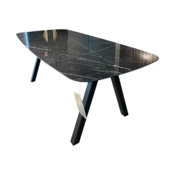 Esstisch Jari Platte Keramik Marmoroptik Schwarz Gestell Metall Schwarz Lackiert