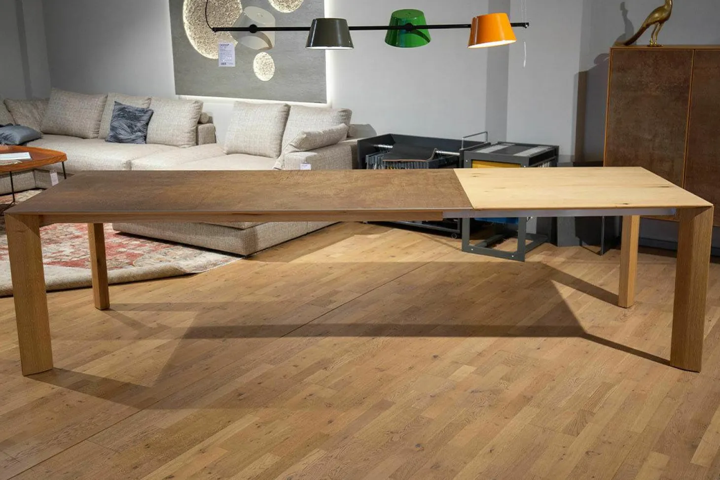 Esstisch Kera 2 Ausziehbar Platte Reamik Lava Corten Bronze Gestell Knorrige Eiche mit Auszug