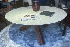 Esstisch La Rotonda Marmor Bianco Carrara Opaco Weiß Gestell Amerikanischer Nussbaum