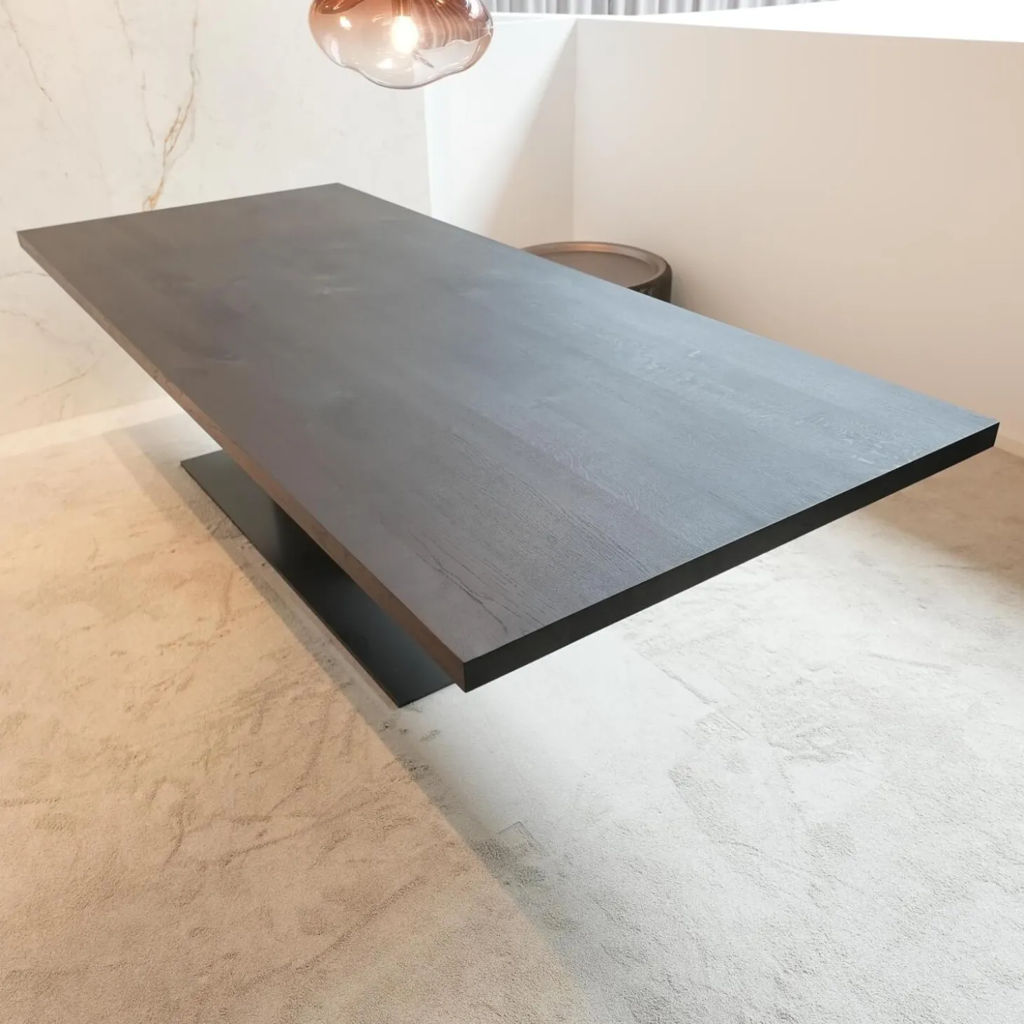 Esstisch Liam Iron Platte Eiche Schwarz Pigmentiert Gestell Edelstahl Asche Grau Matt