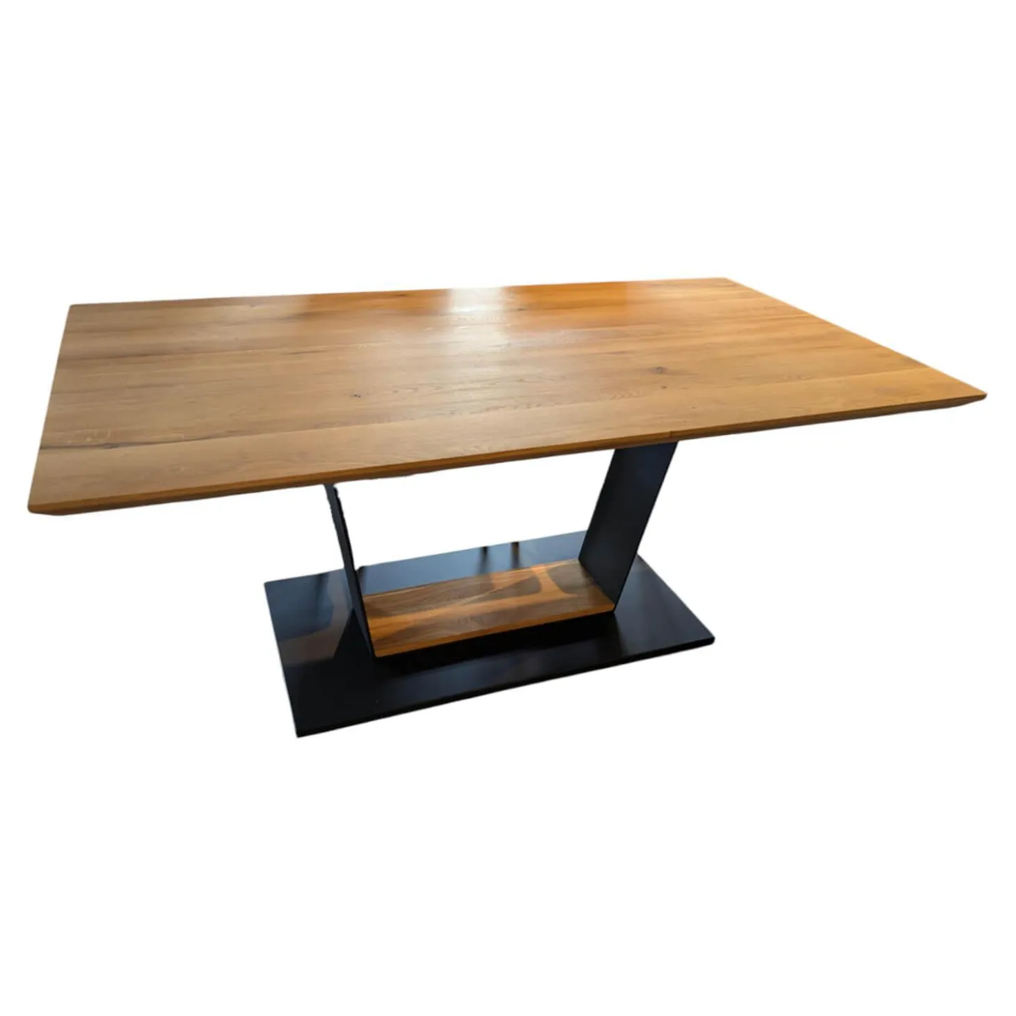 Esstisch Malambo Platte Balkeneiche Massiv Metall Schwarz Lackiert