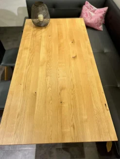 Esstisch Mileto Platte Asteiche Massiv Natur Geölt Gestell Metallfuß Schwarz Grau