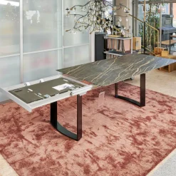 Esstisch Mirado 6171 Platte Keramik Rock Braun Gold Untergestell Kufe Lack Tiefschwarz Mit Klappeinlage