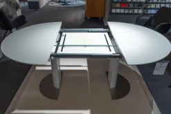 Esstisch Modena Säule Tischplatte Massivholz Weiß Lackiert Ohne Maserung Bodenplatte Mattchrom Mit Auszug