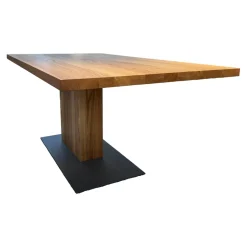 Esstisch Mono Pur Ulme Massiv Oberfläche Geölt Rustikal Bodenplatte Stahl Dunkelgrau Pulverbeschichtet