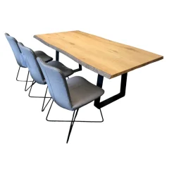 Esstisch Natural Arts Wildeiche Sägerau Echtholz Furniert Gestell Gerade Kufe Schwarz Strukturgepulvert Ohne Stühle