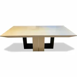 Esstisch Ouverture MDF Creme Hochglanz mit Edelstahl-Applikationen