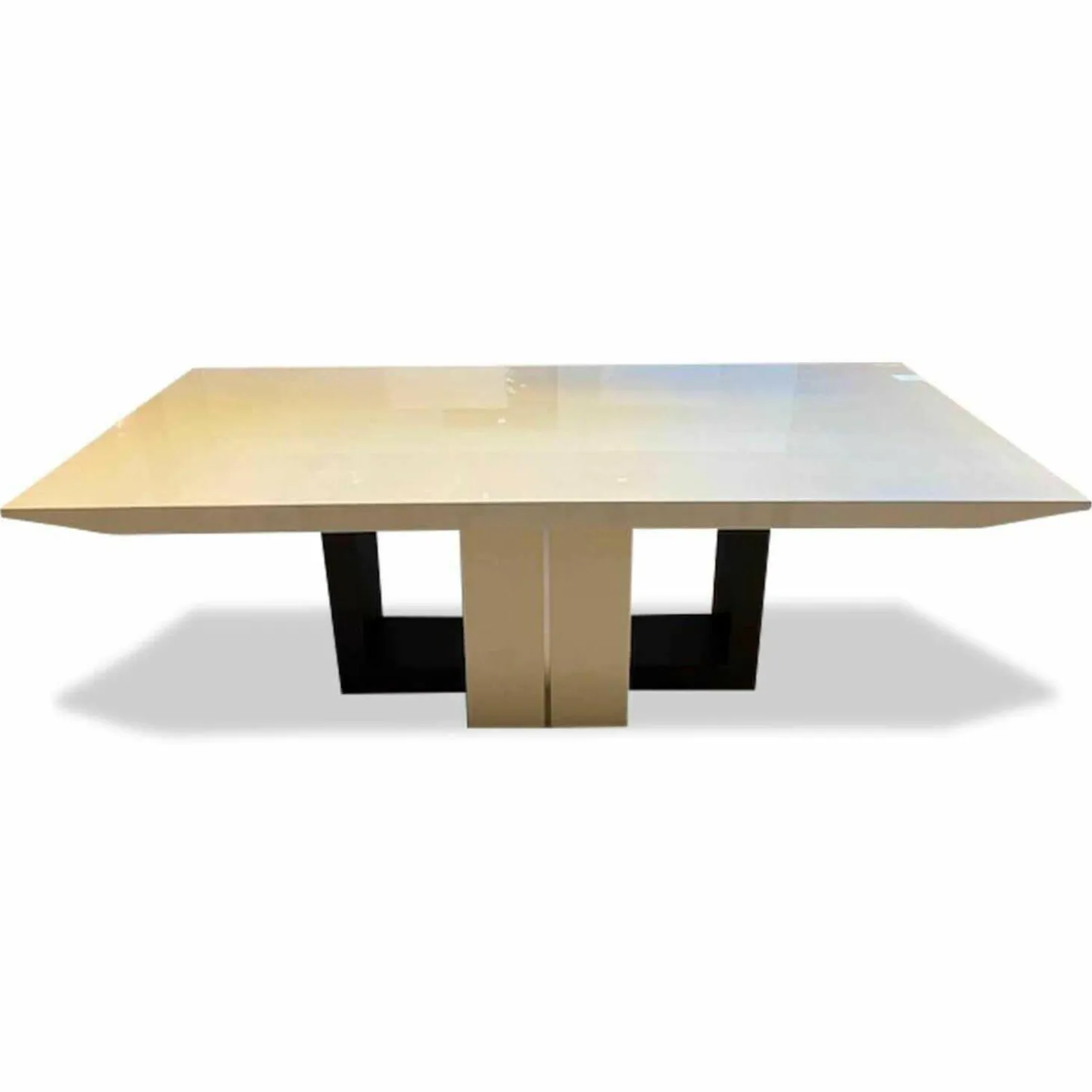 Esstisch Ouverture MDF Creme Hochglanz mit Edelstahl-Applikationen