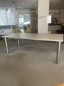 Esstisch Platte Granit Bianco Kristall Grau Gestell Edelstahlrohr