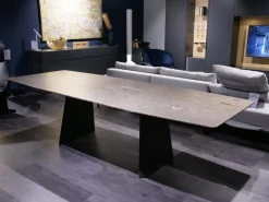 Esstisch Platte Stein Brown Silk Trapezförmig Geledert Kante 6 Ausziehbar