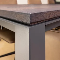 Esstisch S600 Auszugstisch Eiche Schlammfarbig Gebeizt Und Lackiert Füße RAL 7005 Schiefergrau Matt Pulverbeschichtet