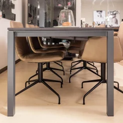 Esstisch S600 Auszugstisch Eiche Schlammfarbig Gebeizt Und Lackiert Füße RAL 7005 Schiefergrau Matt Pulverbeschichtet