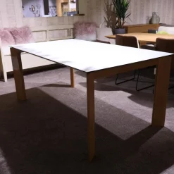 Esstisch Salamanca 3240 4 Wildeiche Massiv Tischplatte Mattglas Ausziehbar