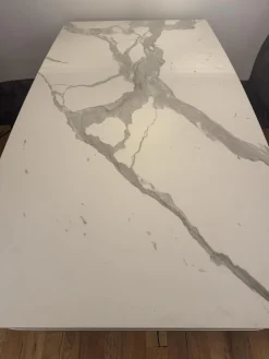 Esstisch Savona Tischplatte Keramik Marble Statuario Matt Weiß Grau Gestell Metall Quarzo 7039 Grau Pulverbeschichtet Ausziehbar