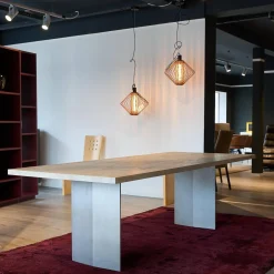 Esstisch Sky Squared Eiche Milchweiß Pigmentiert Gestell Edelstahl-Effekt