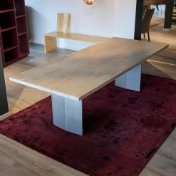 Esstisch Sky Squared Eiche Milchweiß Pigmentiert Gestell Edelstahl-Effekt